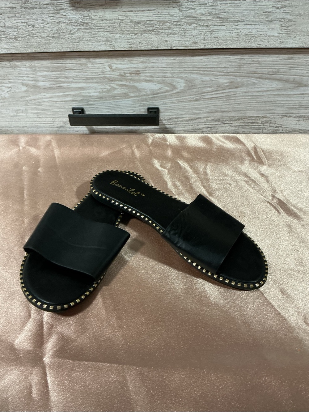 Black Stud-Trim Slide Sandals — Bonavilla